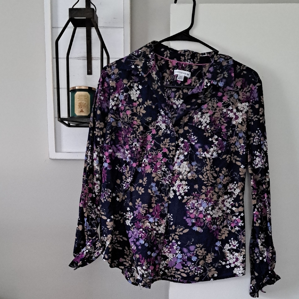Croft & Barrow Floral Blouse - Purple and Black